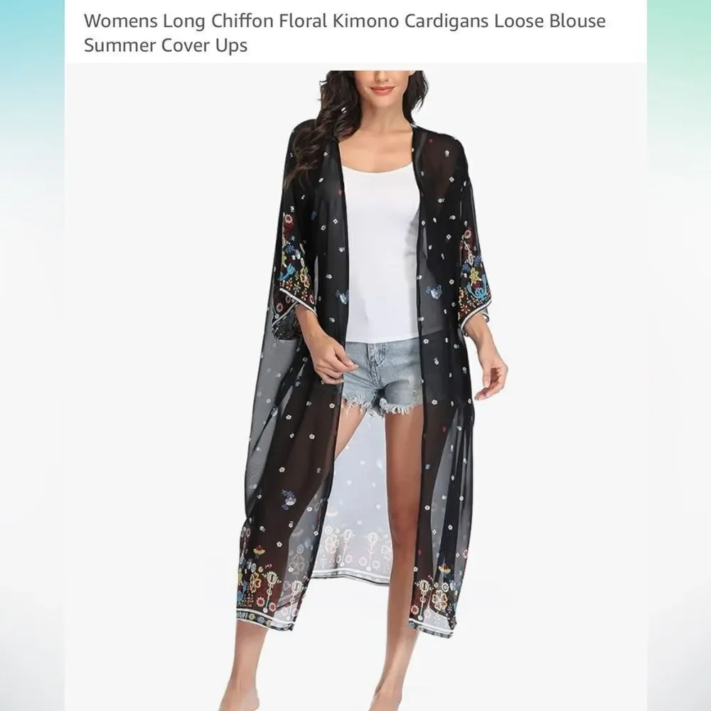 Floral Sheer Black Kimono Robe